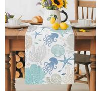 Ocean Blue Jellyfish Starfish Table Runner 70 Inches Long,Table Runners Kitchen Dining Tables Decoration for Home Party Decor, Coastal Underwater World Creature Tables Runner Wedding Dresser Scarf