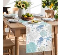 Ocean Blue Jellyfish Starfish Table Runner 90 Inches Long,Table Runners Kitchen Dining Tables Decoration for Home Party Decor, Coastal Underwater World Creature Tables Runner Wedding Dresser Scarf