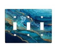 Ocean Blue Light Switch Cover Plates/Outlet Covers, Abstract Aqua Waves for Wall Decor, Thermoplastic Wall Plates, Standard Size Triple Toggle
