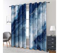 Ocean Blue Marble Curtains Blackout, 66x90 Inch 2 Panels - Abstract Swirl Abstract Pattern Black Out Curtains, Home Decor, 90 Drop Eyelet Window Drapes for Bedroom, Living Room DS259