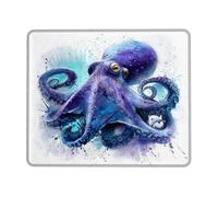 Ocean Blue Octopus Artistic Mouse Pad, Watercolor Ocean Creatures Design, Washable Non-Slip Rubber Gaming Mouse Pad for Home and Office, Square, 8