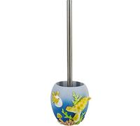 Ocean Blue Sea Turtle Toilet Brush Holder - 6-inch Resin Bathroom Organizer with Mother & Baby Design, Coastal Non-Slip Decor