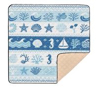 Ocean Blue Seashell Soft Foam Baby Kick Crawling Mat for Floor Cozy Breathable Foldable Padded Play Mat for Babies Infants Toddlers, 50'' x 50''