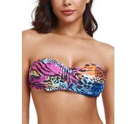 Ocean Blues Women's Animal Print Strapless Swimsuits for Women Bandeau Bikini Top Tie Back Halter Bathing Suit Top Suit Top Size X-Large