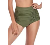 Ocean Blues Women's Army Green High Waisted Bikini Bottoms Tummy Control Swimwear Ruched Beach Briefs Size X-Large