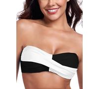 Ocean Blues Women's Black and White Strapless Bikini Top Bandeau Swimsuit Off Shoulders Bikini Top Wire-Free Bathing Suit Top Medium