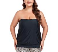 Ocean Blues Women's Black Plus Size Bandeau Tankini Top Loose-Fitting Swimsuit No Bottom Size XX-Large