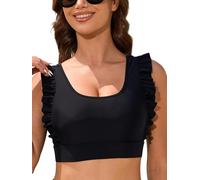 Ocean Blues Women's Black Ruffle Swim Top - Scoop Neck with Removable Padding & Wide Band, No Underwire Size Small