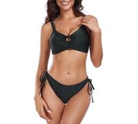Ocean Blues Women's Black Sexy Two Piece Bikini Set with Lace-Up Back Bralette Keyhole Bikini Top and Tie-Side Bottoms Size Small