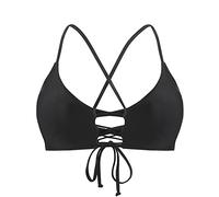 Ocean Blues Women's Black Strappy Bikini Top with Front Cutout - Adjustable Removable Padding & Crisscross Back Size Large