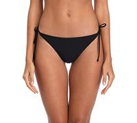 Ocean Blues Women's Black Tie Side Bikini Bottom Cheeky Thong Soft Stretch Swimwear for Beach & Vacation Size Medium/Large