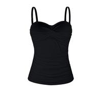 Ocean Blues Women's Black Twist Bandeau Swimsuit Top Ruched Tummy Control Tankini Top Size Medium