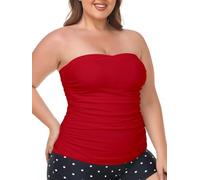 Ocean Blues Women's Dark Red Bandeau Tankini Top Ruched Tummy Control Bikni Top Strapless Bathing Suit Top Only Size Medium