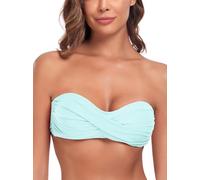 Ocean Blues Women's Eggshell Blue Swimsuit Top Bandeau Bikini Top Plus Size Ruched Bathing Suit Top Size Small