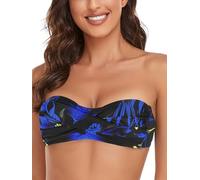 Ocean Blues Women's Feather Print Strapless Swimsuits for Women Bandeau Bikini Top Tie Back Halter Bathing Suit Top Suit Top Size Small