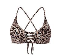 Ocean Blues Women's Leopard Strappy Bikini Top with Front Cutout - Adjustable Removable Padding & Crisscross Back Size Large