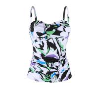 Ocean Blues Women's Magnolia Print Twist Bandeau Swimsuit Top Ruched Tummy Control Tankini Top Size Medium