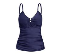 Ocean Blues Women's Navy Blue Retro Vneck Tankini Swimsuit Ruched Tummy Control Tankini Top Only Size X-Large