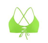 Ocean Blues Women's Neon Green Strappy Bikini Top with Front Cutout - Adjustable Removable Padding & Crisscross Back Size Large