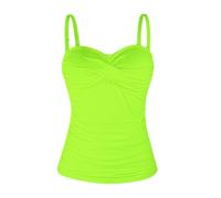 Ocean Blues Women's Neon Green Twist Bandeau Swimsuit Top Ruched Tummy Control Tankini Top Size Small