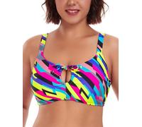Ocean Blues Women's Neon Striped Retro Cutout Bikini Tops for Women Lace Up Back Padded Swimsuit Top Size Medium