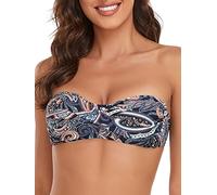 Ocean Blues Women's Paisley Floral Strapless Swimsuits for Women Bandeau Bikini Top Tie Back Halter Bathing Suit Top Suit Top Size Medium