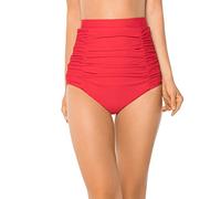 Ocean Blues Women's Red High Waisted Bikini Bottoms Tummy Control Swimwear Ruched Beach Briefs Size X-Large
