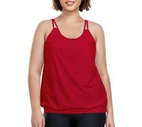 Ocean Blues Women's Red Plus Size Tankini Top Only Loose Fit Blouson Tankini Bathing Suit Top Size X-Large
