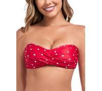 Ocean Blues Women's Red Polka Dot Strapless Bikini Top Bandeau Swimsuit Off Shoulders Bikini Top Wire-Free Bathing Suit Top Size Medium