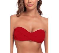 Ocean Blues Women's Red Strapless Swimsuits for Women Bandeau Bikini Top Tie Back Halter Bathing Suit Top Suit Top Size Medium