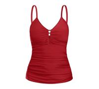 Ocean Blues Women's Retro V-Neck Tummy Control Tankini Top Only Red