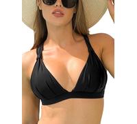 Ocean Blues Women's Ruched Triangle Bikini Top Swimsuit Bathing Suits, Black, Size Medium