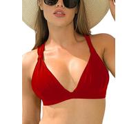 Ocean Blues Women's Ruched Triangle Bikini Top Swimsuit Bathing Suits, Red, Size Large
