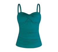 Ocean Blues Women's Twist Bandeau Swimsuit Top Ruched Tummy Control Tankini Top Only Dark Teal