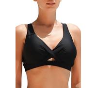 Ocean Blues Women's V-Neck Bikini Top Retro Cutout Bathing Suit Top, Black, Size Small