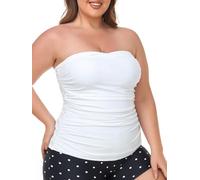 Ocean Blues Women's White Bandeau Tankini Top Ruched Tummy Control Bikni Top Strapless Bathing Suit Top Only Size X-Large