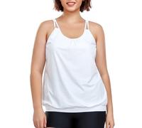 Ocean Blues Women's White Plus Size Tankini Top Loose Fit Blouson Swimsuit Top with Adjustable Straps Size X-Large