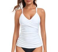 Ocean Blues Women's White Tummy Control Tankini Swimuit Top Push Up V-Neck Tankini Top Only Size X-Large