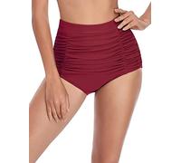 Ocean Blues Women's Wine Red High Waisted Bikini Bottoms Tummy Control Swimwear Ruched Beach Briefs Size X-Large