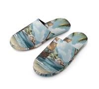 Ocean Boat Vintage Cotton Slippers for Men Memory Foam House Slippers Soft Anti-skid Sole Indoor Outdoor Shoes