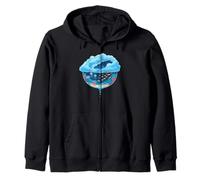 Ocean Bowl with Fish Jellyfish Coral and Starry Sky Clouds Zip Hoodie