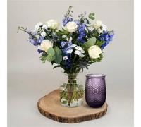 Ocean Breeze Fresh Flower Bouquet With Vase, Hand Tied Mixed Flowers Gift For Valentines Day, Romantic Floral Arrangement For Wife Girlfriend Husband Partner, Home Decor Centrepiece