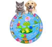 Ocean Breeze Splashland for Cats & Dogs - 2-Layer Cat Water Mat with Floating Fish, Non-Slip Sensory Playmat 25.59 Inch for Summer/Kitten/Kitchen (Frog style)