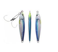 OCEAN CAT 1 PC Long Casting Slow Fall Pitch Fishing Jigs Lures Lead Metal Flat Sinking Vertical Shore Jigging Bait with Assist Hook for Saltwater Freshwater Fishing 40g 60g 80g (Blue&Yellow, 60g)