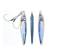OCEAN CAT 1 PC Long Casting Slow Fall Pitch Fishing Jigs Lures Lead Metal Flat Sinking Vertical Shore Jigging Bait with Assist Hook for Saltwater Freshwater Fishing 40g 60g 80g (Blue&Silver, 40g)