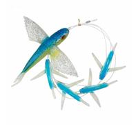 OCEAN CAT 5 Pcs Flying Fish Daisy Chain Trolling Lure Set Seawater Soft Lure Baits with Rigged Hook for Marlin Tuna Mahi Dolphin Durado Wahoo Big Game Saltwater Fishing Tackle (Blue)