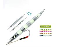 OCEAN CAT Fast Slow Metal Lead Jig Jigging Fishing Lures Glow Saltwater Offshore Fishing Jigs Speed Jigging Slow Jigging Pitching Lures Vertical Jigging Assist Hooks (#014: Silver, 150g)