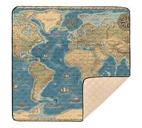 Ocean Chart World Map Wallpaper Large Sturdy Baby Playmat for Indoor Outdoor Cozy Breathable Baby Kick Crawling Mat for Baby Kids Toddlers Infants, 50'' x 50''