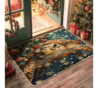 Ocean Christmas Sea Turtle Front Black Door Mat Outside Inside Entrance 29‘’x17‘’, Sea Underwater Xmas Scenic Outdoor Entry Fromt Doormat, Small Holiday Sealife Shoes Off Door Rug for Patio