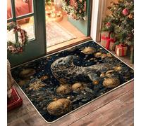 Ocean Christmas Seal Front Black Door Mat Outside Inside Entrance 29 * 17, Sea Underwater Xmas Balls Outdoor Ultra Thin Doormat, Small Holiday Sealife Print Shoes Off Door Rug for Patio